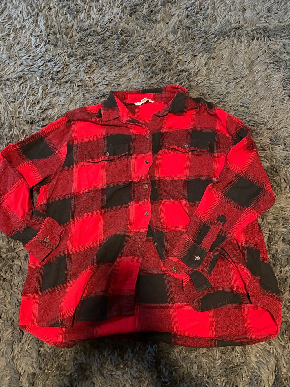 Red & Black Plaid Button-Up Shirt for Women